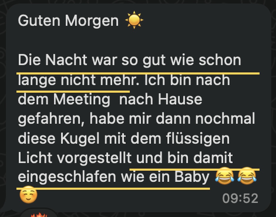 WhatsApp-Nachricht einer Kundin über besseren Schlaf